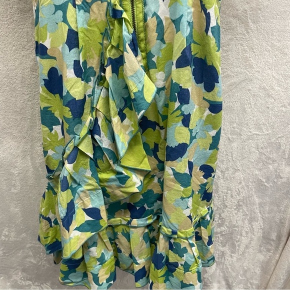 GIRLS FROM SAVOY Anthropologie Blue Teal Green Floral Pleated Dress size 6 - Picture 5 of 9